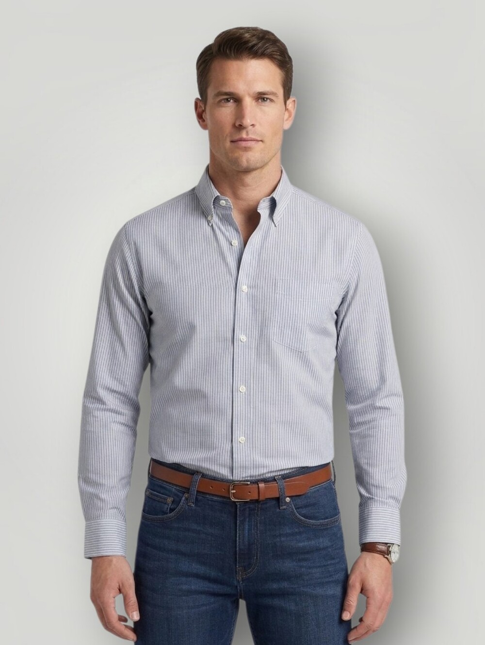 Brooks Brothers Blue Pinstripe Dress Shirt 100% Cotton Mens 17.5 36/37 Preppy